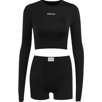 European and American Spring/Summer Round Neck Long Short sleeved 3/4 Shorts Two piece Women's Fashion Sports Versatile Set - Smarsty