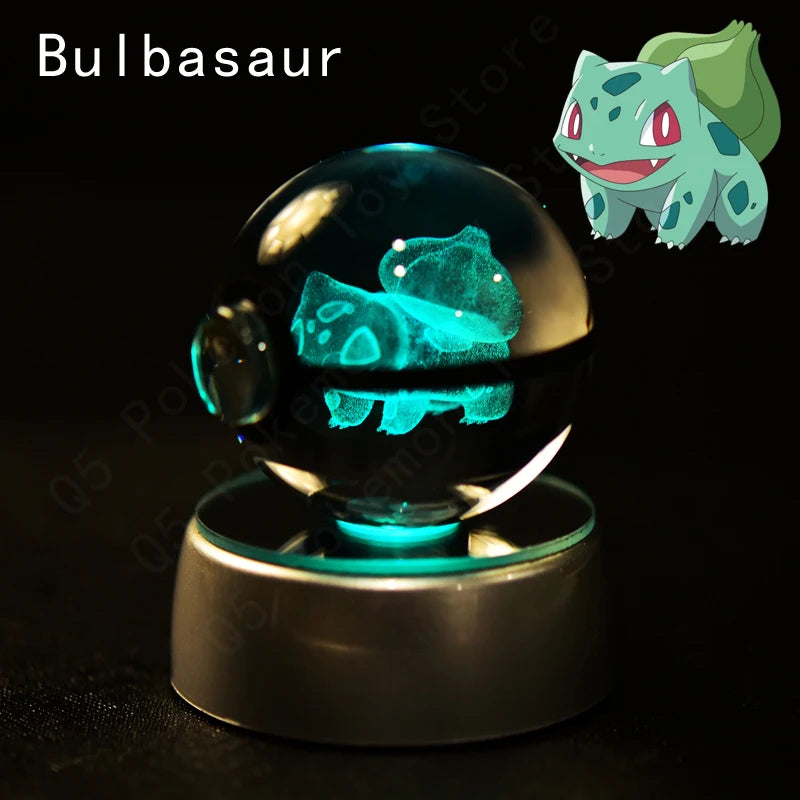 Pokemon Crystal Ball 3D Pikachu Mewtwo Mew Gengar Night Light Lamp Base Pokeball Crystal Pokemon Glass Ball Figure Birthday Gift - Smarsty