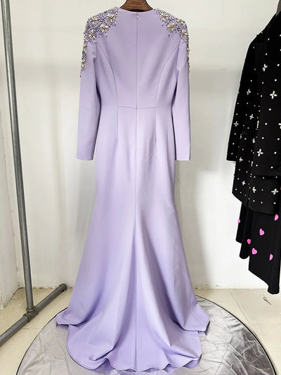 HIGH STREET Newest Fashion 2025 Designer Party Vestido Women's Diamonds Beaded Split Long Maxi Dress - Smarsty