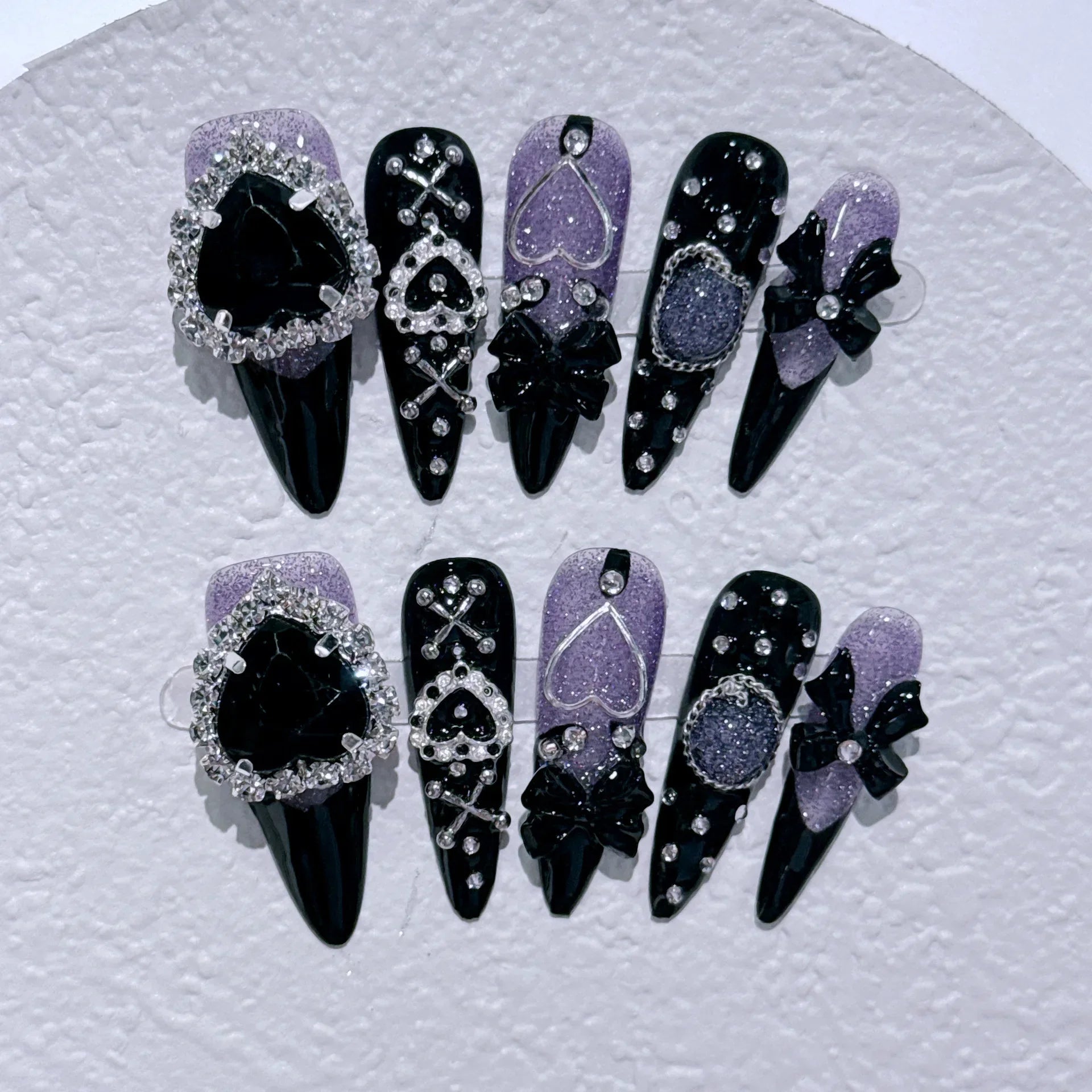 Dark Black Stiletto Press On Nails with Butterfly Design - Smarsty