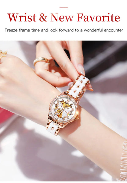 OLEVS Women's Luxury Waterproof Mechanical Watch with Butterfly Dial - Smarsty