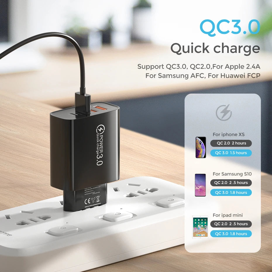 48W USB C WallMountedCharger PD Fast Charge 3.0 Universal - Smarsty