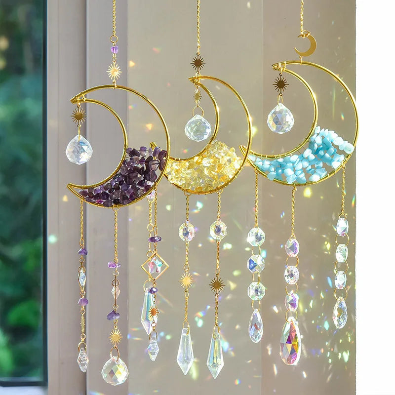 Gold Moon Crystal Suncatcher Wind Chime for Rainbow Effects - Smarsty