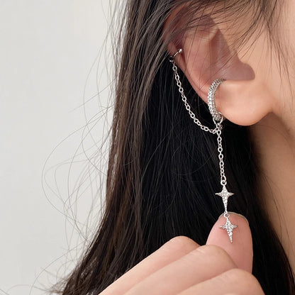 Shiny Silver Crystal Tassel Non-Piercing Ear Clip Earrings - Smarsty
