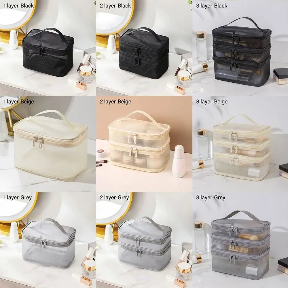 Transparent Mesh Travel Cosmetic Bag With Large Capacity - Smarsty