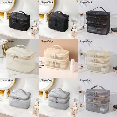 Transparent Mesh Travel Cosmetic Bag With Large Capacity - Smarsty