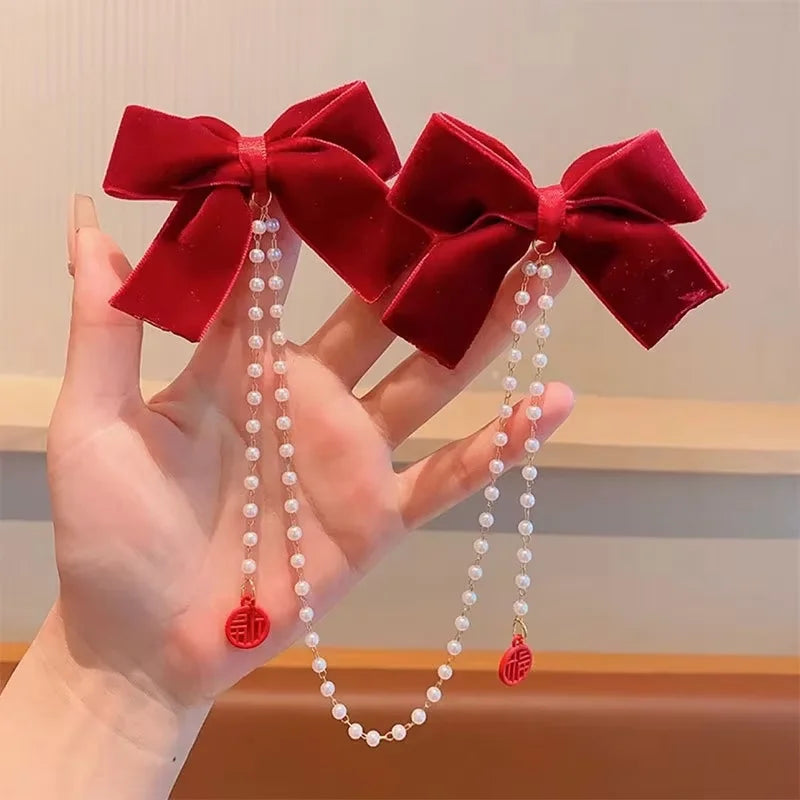 Pink Pearl Bow Hair Clip for Girls Accessories - Smarsty