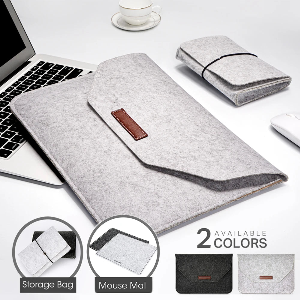 Wool Felt Laptop Sleeve 11 To 15.6 Inch With Mousepad