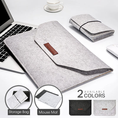 Wool Felt Laptop Sleeve 11 To 15.6 Inch With Mousepad - Smarsty