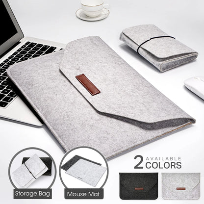 Wool Felt Laptop Sleeve 11 To 15.6 Inch With Mousepad