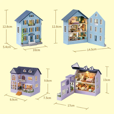 DIY Mini Wooden Doll House Assembly Building Model Pink Princess Villa Architecture Kit 3D Puzzle Dollhouse With Furniture Gifts by Smarsty