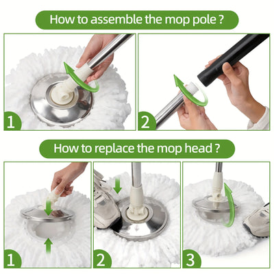 Hot Sale Heavy Duty Spin Mop Bucket System, 360° Rotating Floor Cleaner for Home, Adjustable Stainless Steel Handle, 3 Mop Heads