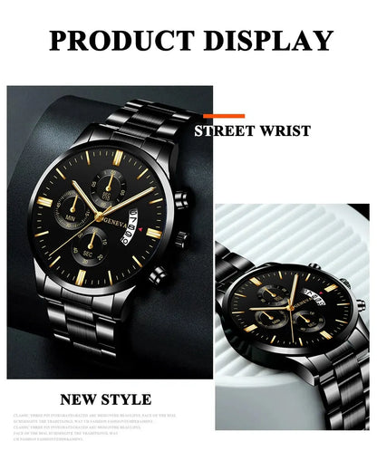 Luxury Black Stainless Steel Men's Watch with Calendar Feature - Smarsty