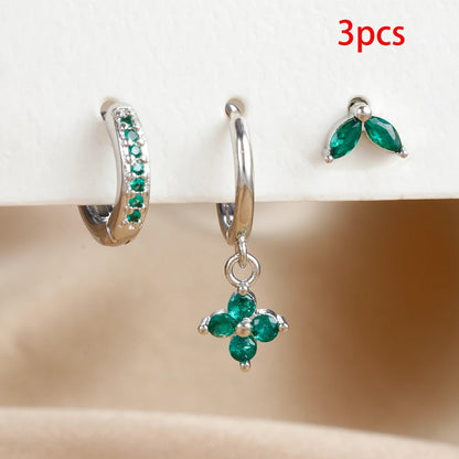 Green Zircon Flower Dangle Earrings Set for Women Fashion Jewelry - Smarsty