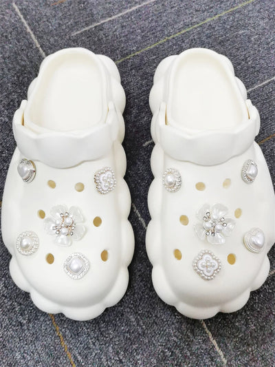 10PCS Shoe Charms ABS Decorations Accessories DIY Ornament Pins For Clog Buckle Lady Garden Shoes Elegant Pearl Floral Design - Smarsty