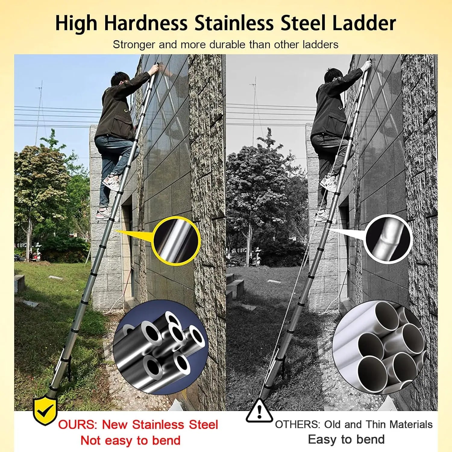 DayPlus Telescoping Ladder Stainless Steel Folding Ladder Portable Extendable Loft Ladder Capacity Max Load 150kg/330lb,EN131