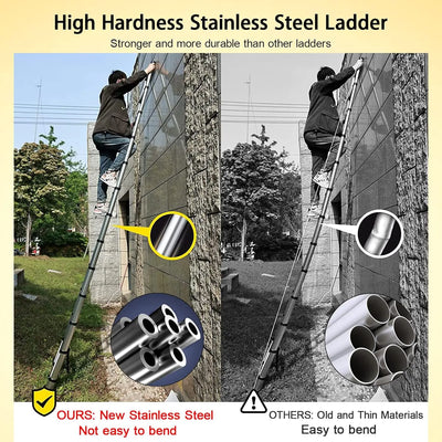 DayPlus Telescoping Ladder Stainless Steel Folding Ladder Portable Extendable Loft Ladder Capacity Max Load 150kg/330lb,EN131 - Smarsty