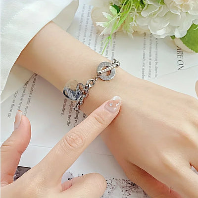Stainless Steel Couple Bracelet With Heart Pendant - Smarsty