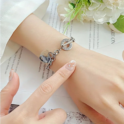Stainless Steel Couple Bracelet With Heart Pendant - Smarsty