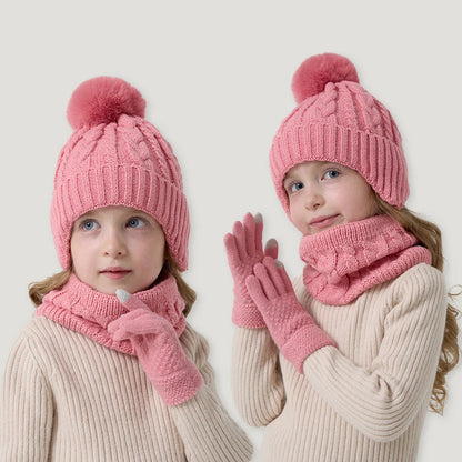 Kids Winter Hat Scarf Gloves Set Fleece Lined Warm - Smarsty