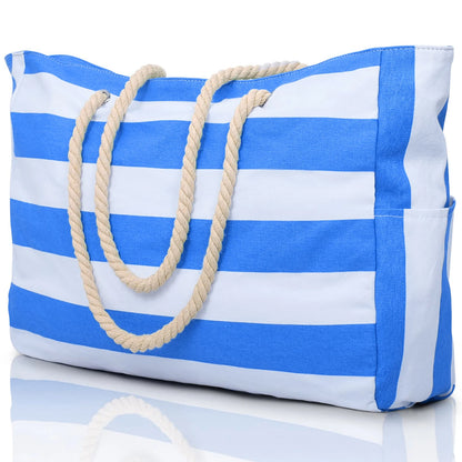 Waterproof Beach Bag Foldable Striped Zipper Outdoor Tote - Smarsty
