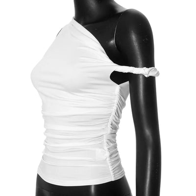 Simple Basic Casual Summer Tank Top Sleeveless Solid Color Off Shoulder Side Ruched Crop Tops Vestidos Spring Women T S - Smarsty