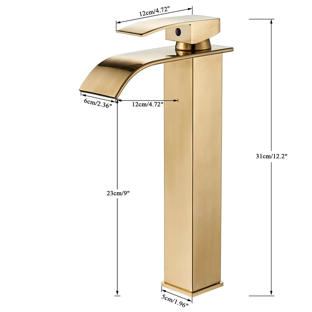 Brushed Gold Waterfall Bathroom Sink Faucet Mixer - Smarsty