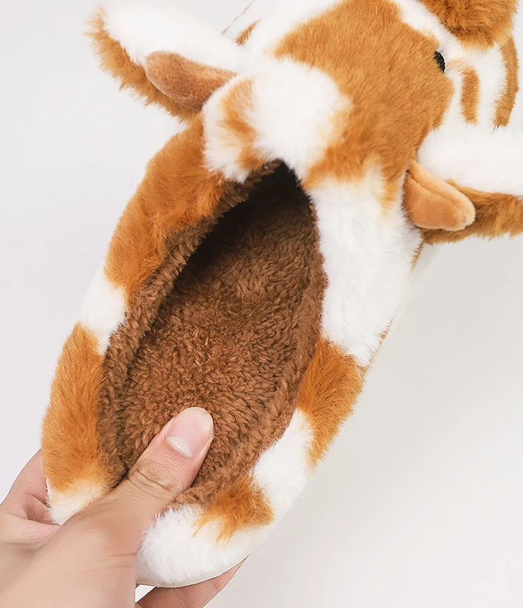 Casual Fluffy Slippers Women House Cute Cartoon Cow Designer Shoes Girl Flat Fashion Elegant Plush Winter Platform Footwear Home - Smarsty
