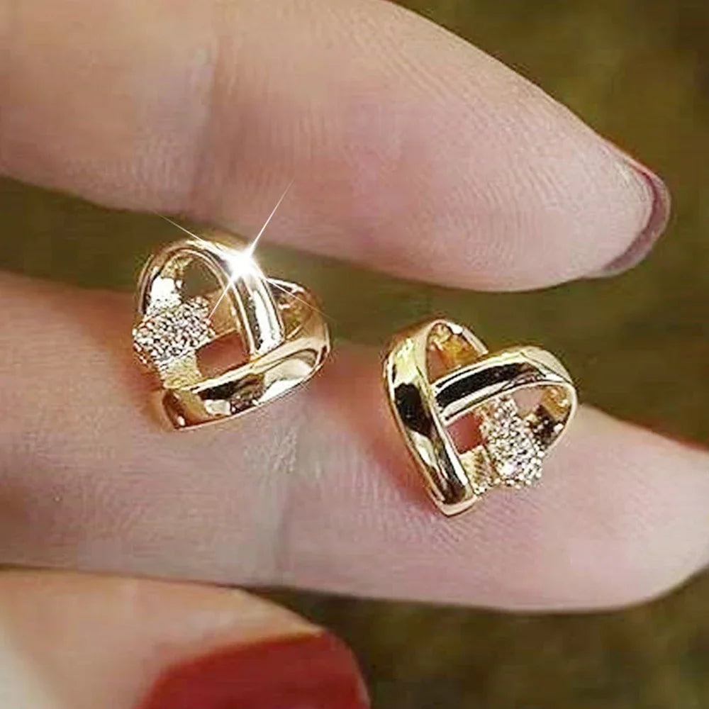 Heart Stud Earrings Cubic Zirconia Sparkling Wedding - Smarsty