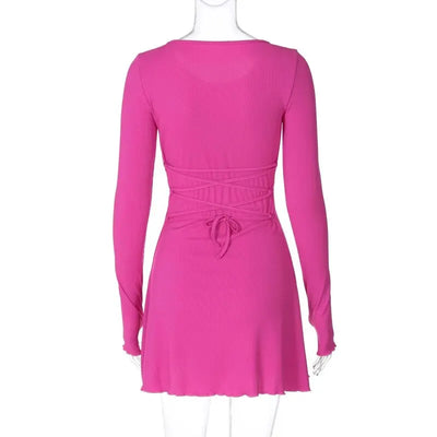 Dulzura Women 2024 Spring Autumn Fashion Long Sleeve Knitted Streetwear Bodycon Short Mini Dress Wholesale Items For Business - Smarsty