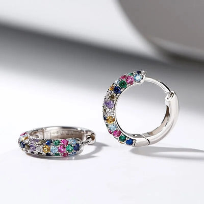 Colorful Silver Mini Hoop Earrings Set for Ladies - Smarsty