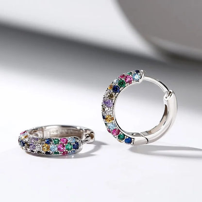 Colorful Silver Mini Hoop Earrings Set for Ladies - Smarsty