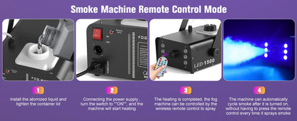 U'King 1500W Smoke Machine RGB 6 LED Fog Machine with Remote Control for DJ Disco Party Christmas Stage Effect Fogger Machine