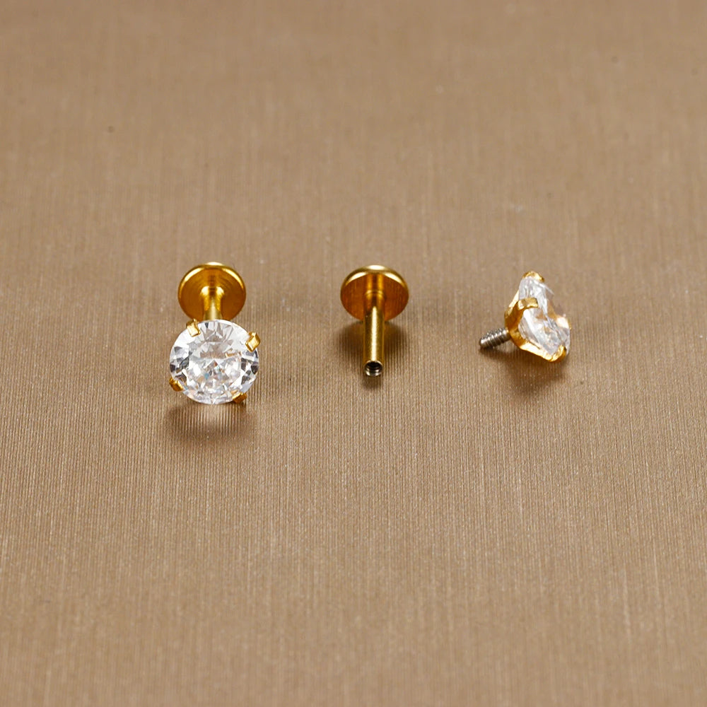16G Surgical Steel Labret Stud Earrings Secure CZ Comfort - Smarsty