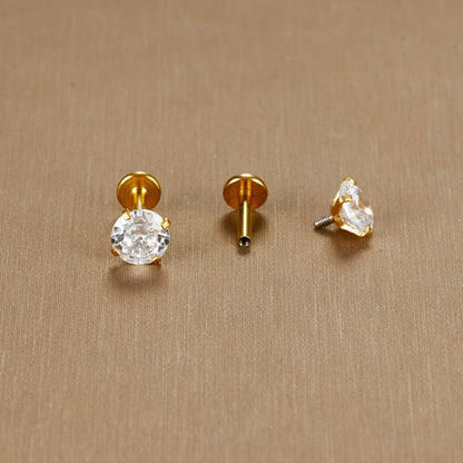16G Surgical Steel Labret Stud Earrings Secure CZ Comfort - Smarsty