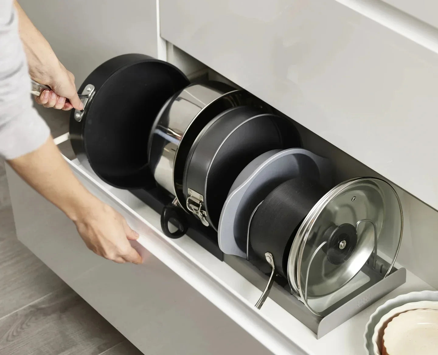 Expandable Pots and Pans Storage Rack for Cabinets Pot and Lid Holder with 6 Adjustable Shelves for Kitchen Organization Tools