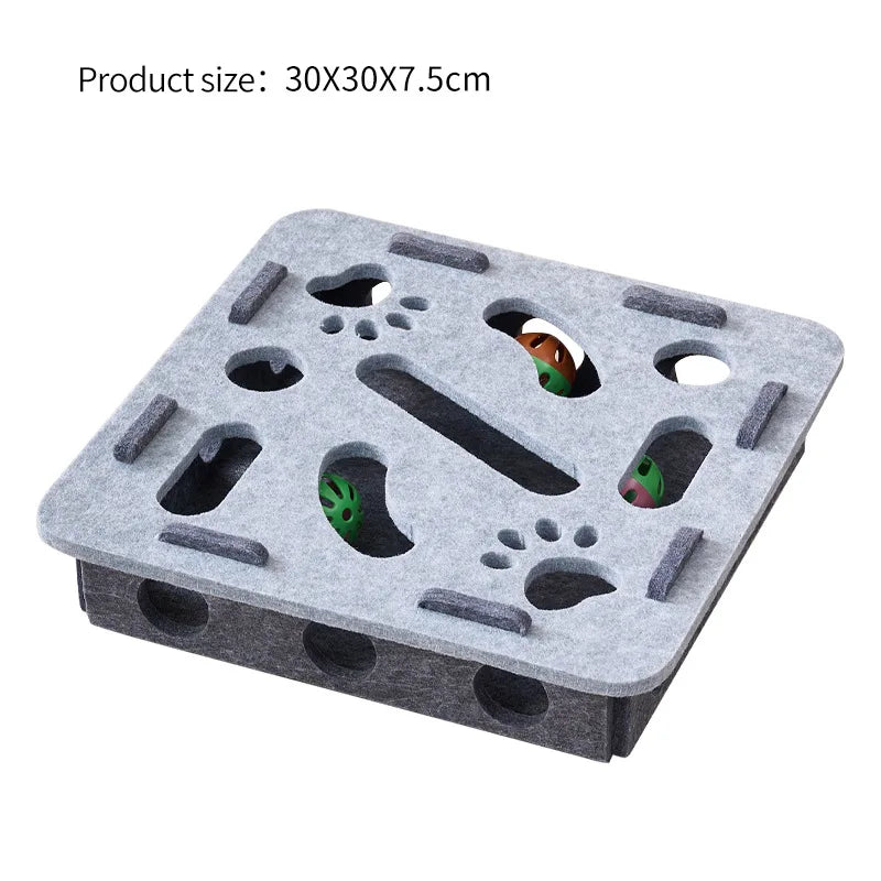 Interactive Cat Puzzle Toy Felt Toy Box with Maze Tunnel Bell Ball Indoor Entertainment Cat Toy