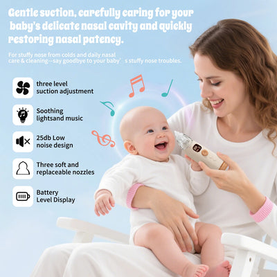 Electric Baby Nose Vacuum Cleaner Adjustable Infant Nasal Aspirator Rechargeable with 3 Silicone Nozzles for Newborns Toddlers - Smarsty