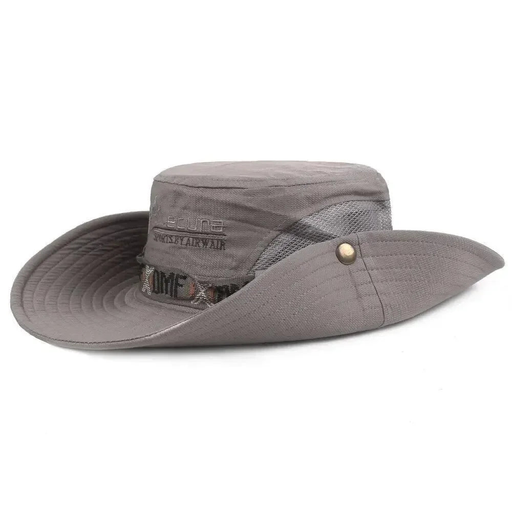 Summer Men Bucket Hat Outdoor UV Protection Wide Brim Panama Safari Hunting Hiking Hat Mesh Fisherman Hat Beach Sunscreen Cap - Smarsty