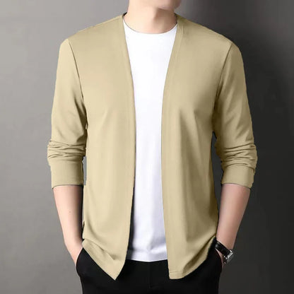 New Slim Fit Cardigan for Men, Thin Spring and Autumn Outerwear, Long Sleeve Casual Trendy Versatile Pure Color Slim Fit Autumn - Smarsty