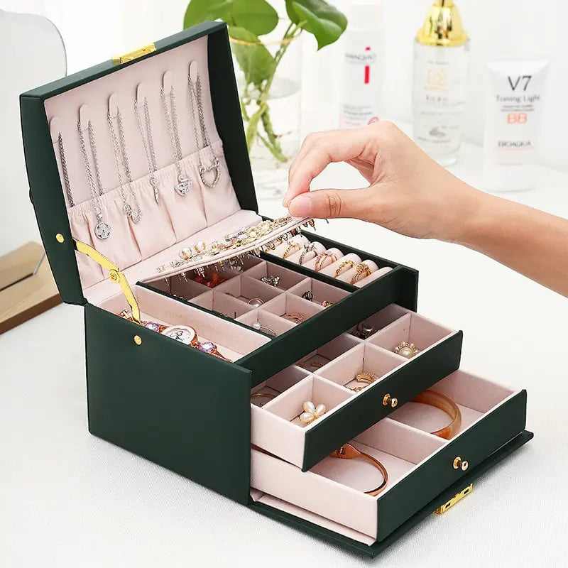 Multi Functional Three Layer Leather Jewelry Box - Smarsty