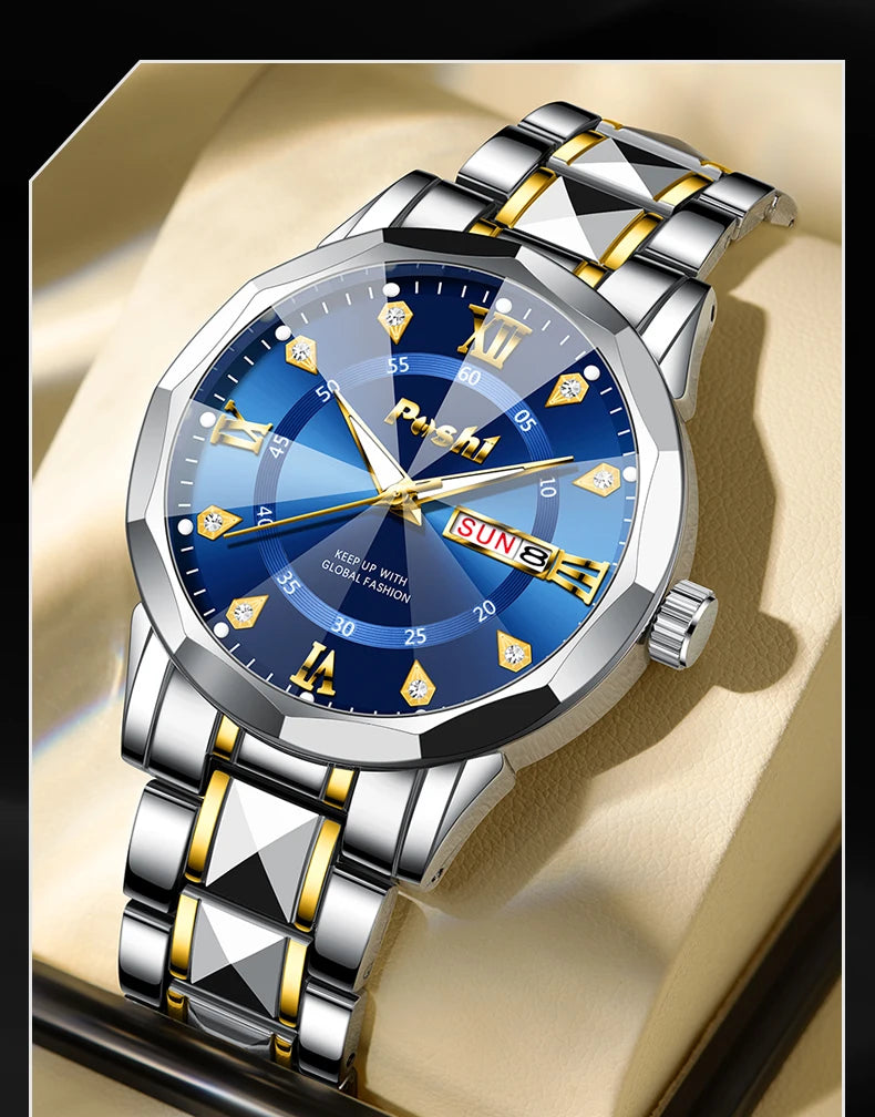 Poshi Men's Waterproof Luminous Quartz Watch with Dual Calendar - Smarsty