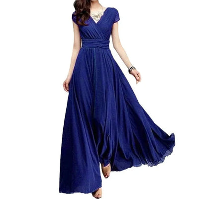 Women's Short-Sleeved Chiffon Evening Dress, Female Party Dress, Monochromatic, Bohemian, Long, Elegant, New, 2022 - Smarsty