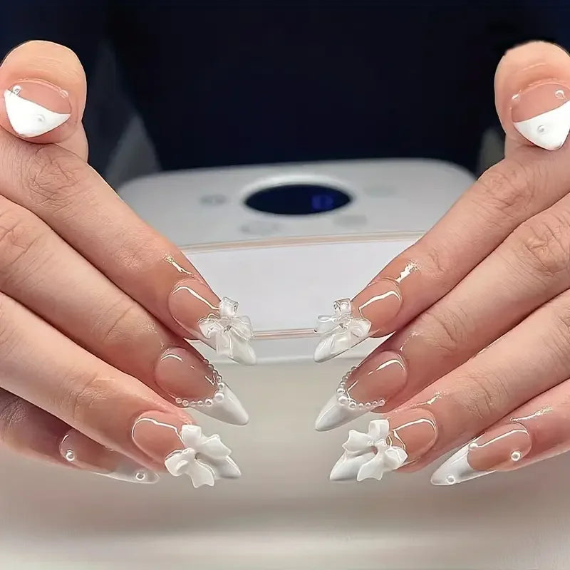24PCS Pink French Fake Nails for Parties - Smarsty
