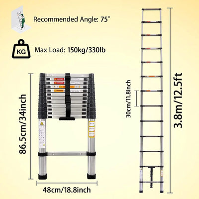DayPlus Telescoping Ladder Stainless Steel Folding Ladder Portable Extendable Loft Ladder Capacity Max Load 150kg/330lb,EN131 - Smarsty