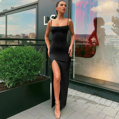 Y2K Summer Hot selling Women's Wear Slim Fit Off Back Sexy Split Dress with One Line Collar - Smarsty