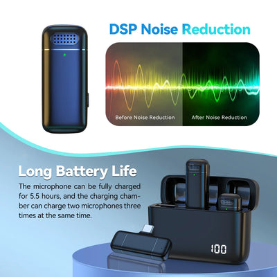 Wireless Lavalier Microphone with Digital Display and Noise Reduction - Smarsty