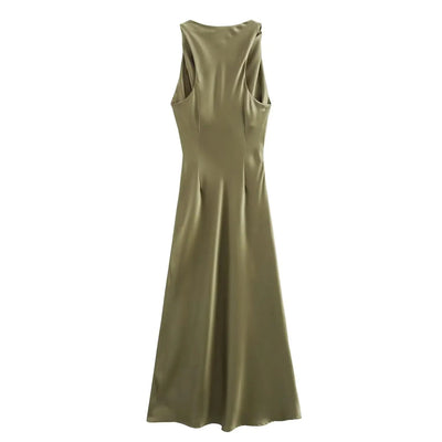 TRAF Satin Long Dresses for Women 2024 Summer Slip Midi Dress Woman Sexy Evening Party Dress Sleeveless Female Elegant Dresses - Smarsty