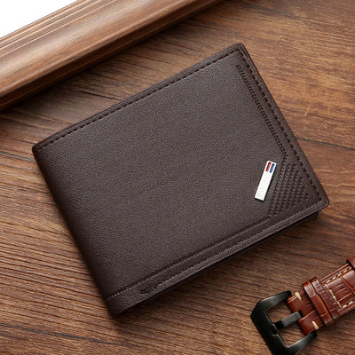 Men's Short Leather Slim Wallets Business Man Money Clip Credit Card Holder Purse Thin Minimalist Bifold Wallet - Smarsty