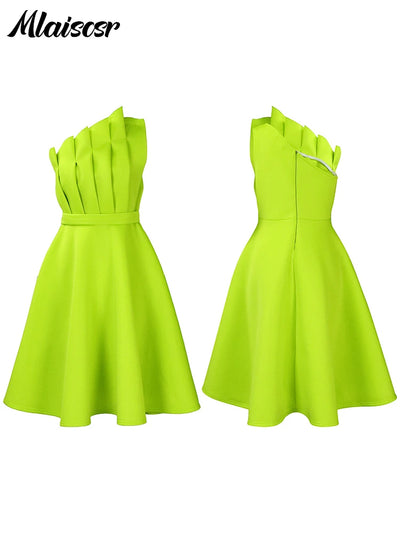 Mlaiscsr African Evening Party Dresses Women Autumn Elegant Off Shoulder Strapless Sleeveless Fold Birthday Night Midi Dress - Smarsty